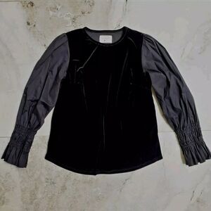 Southcott Velvet Cotton Balloon Sleeve Blouse Black Made in USA Size Small